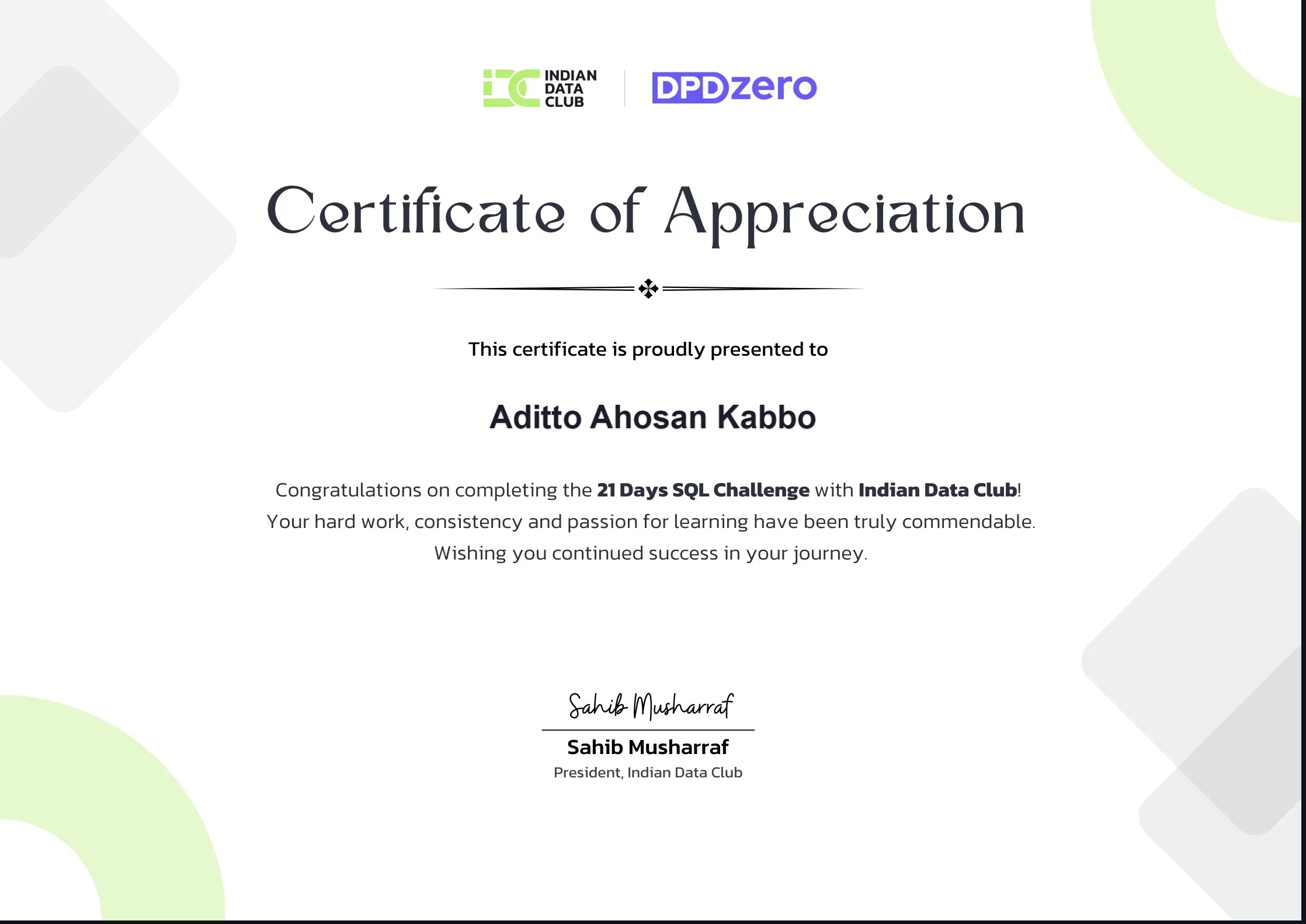 Indian Data Club SQL Certificate